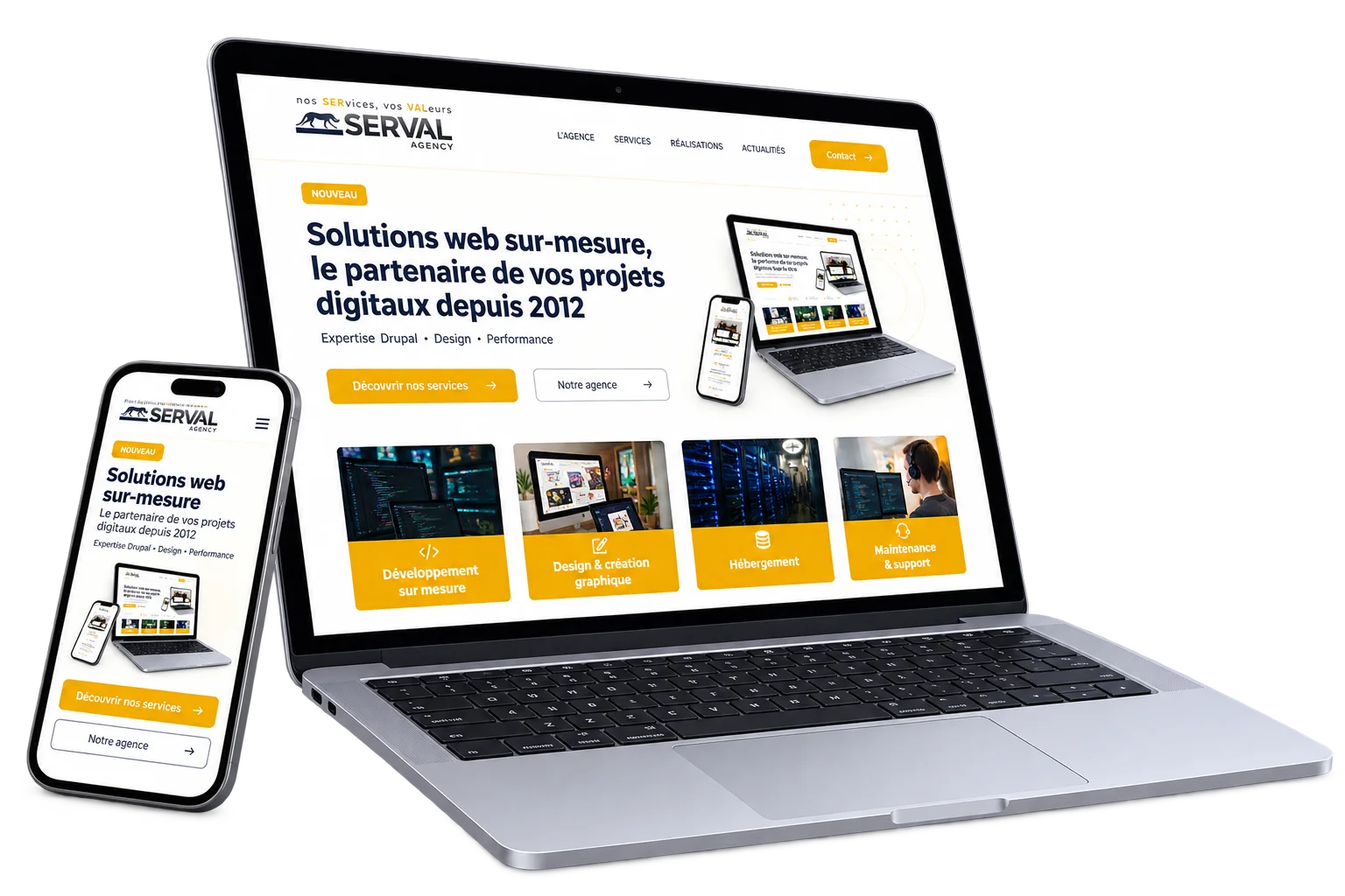 Aperçu du site SERVAL sur ordinateur portable et mobile